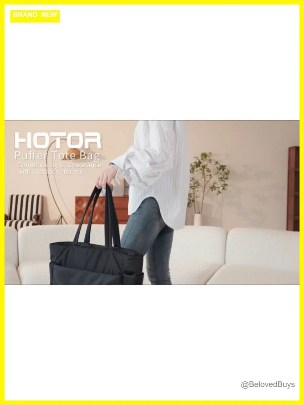 Multi-Pocket Quilted Puffer Tote Bag for Work, Travel & Gym, Fits 15.6
